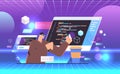 programmer in virtual reality glasses writing code for computer app engineering software coding vr vision headset