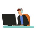 Programmer wearing headphones working from home using computer Royalty Free Stock Photo