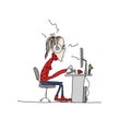 Programmer woman at work, sketch for your design Royalty Free Stock Photo