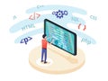 Programmer at work concept banner. Can use for web banner, infographics, hero images. Flat isometric vector Royalty Free Stock Photo