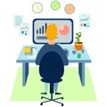 Programmer at work concept. Can use for web banner, infographics, hero images. In minimalist style. Flat isometric