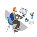 Programmer at work flat vector illustration Royalty Free Stock Photo