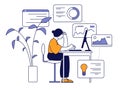 Programmer at work. Geek working, app developer at computer. Engineer coding, hacker character. Technology service or Royalty Free Stock Photo