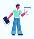 Programmer at work process vector illustration. With laptop flat style concept. Specialist coding new project using Royalty Free Stock Photo