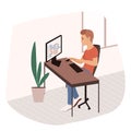 Programmer at work on web development on a computer. The concept of coding and programming scripts. Software developer.