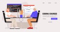 Programmer work on web development. Script coding and programming. Mobile app and computer software developing Royalty Free Stock Photo