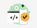 Programmer working on code development with laptop, dark theme developer avatar. Modern programming background and blue Royalty Free Stock Photo