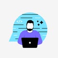 Programmer working on code development with laptop, dark theme developer avatar. Modern programming background and blue Royalty Free Stock Photo
