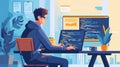 Programmer working on computer. Programmer in front of computer screen. Programmer working on program code. Programmer coding web Royalty Free Stock Photo