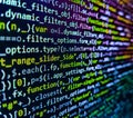 Programmer working in computer screen. Software developer programming code on computer monitor. Closeup of Web Code on Computer Royalty Free Stock Photo