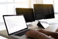 Programmer working Developing programming technologies Web Design Online Technology Royalty Free Stock Photo