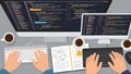 Programmer Working on Dual Monitors with Coding Software Royalty Free Stock Photo
