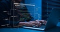 Programmer working on laptop with AI coding agents interface Royalty Free Stock Photo