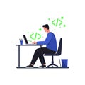 Programmer working on laptop coding software development at desk vector illustration Royalty Free Stock Photo