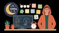 Programmer working late at night coding on transparent background Royalty Free Stock Photo