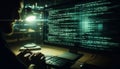 Programmer Working Late at Night with Computer Code