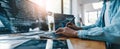 The programmer working at a modern desk with multiple computers and devices..AI generated image Royalty Free Stock Photo