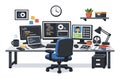Programmer working from a modern office or home desk with computers, laptop, and coding tasks illustrating remote work Royalty Free Stock Photo