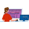 Programmer working with multiple computer screens showing code Royalty Free Stock Photo