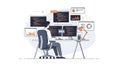 Programmer working on multiple screens with code and data visualizations Royalty Free Stock Photo
