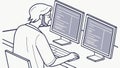 Programmer Working on Multiple Screens, Coding & Tech, vector design Generative AI Royalty Free Stock Photo