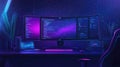 Programmer working on multiple screens with futuristic neon light Royalty Free Stock Photo