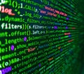 Programmer working in a software develop company office. Python programming developer code. Shallow depth of field, selective Royalty Free Stock Photo