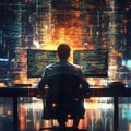 Programmer working with source code on computer in futuristic office Royalty Free Stock Photo