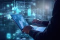 Programmer working at their computer, surrounded by monitors displaying code. Generative AI Royalty Free Stock Photo