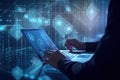 Programmer working at their computer, surrounded by monitors displaying code. Generative AI Royalty Free Stock Photo