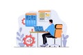 Programmer working web concept with cartoon people design. Man programming software at laptop, engineering and coding Royalty Free Stock Photo