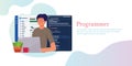 Programmer working writing code on laptop with line of code programming language on screen. Web developer using version Royalty Free Stock Photo