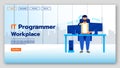IT programmer workplace landing page vector template