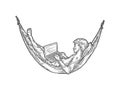 Programmer works in hammock sketch vector