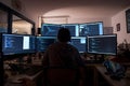 Programmer Works Late: Coding on Multiple Monitors, Developing Software Applications and Efficiently Debugging Complex Algorithms