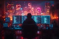 Futuristic Nighttime Coding Session in Urban Setting for Technology Design Generative AI