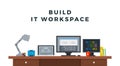 Programmer workspace interior vector icon flat isolated