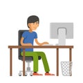 Programmer Writes Code for a Computer. Young Man Sitting at Desk. Vector Royalty Free Stock Photo