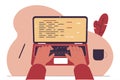 Programmer writes code on a laptop. Software development