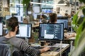 Programmers Collaborate on Software Development Projects in a Modern Office Setting, Utilizing Multiple Computers and Advanced Royalty Free Stock Photo
