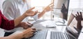 Programmers cooperating at Developing programming and website working in a software develop company office, writing codes and