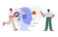 Programmers developing AI or artificial intelligence, flat vector isolated.