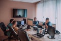 Programmers engrossed in deep collaboration, diligently working together to solve complex problems and develop Royalty Free Stock Photo