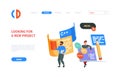 Programmers landing page. Business web page template with designers and coders laptop working code and script writing