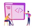 Programmers with laptop coding vector illustration. Royalty Free Stock Photo