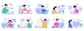 Programmers, software developers, code engineer characters. Human characters working on laptop vector illustration set