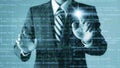 Programmers work with computer code on a virtual interface. Digital software technology development concept.