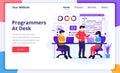 Programmers at work concept, People work on laptop programming and coding. Modern flat web page design for website and mobile Royalty Free Stock Photo