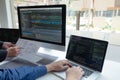 Programmers work on the development of coding and coding technology on white desks and website design, software, data processing Royalty Free Stock Photo