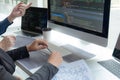 Programmers work on the development of coding and coding technology on white desks and website design, software, data processing Royalty Free Stock Photo